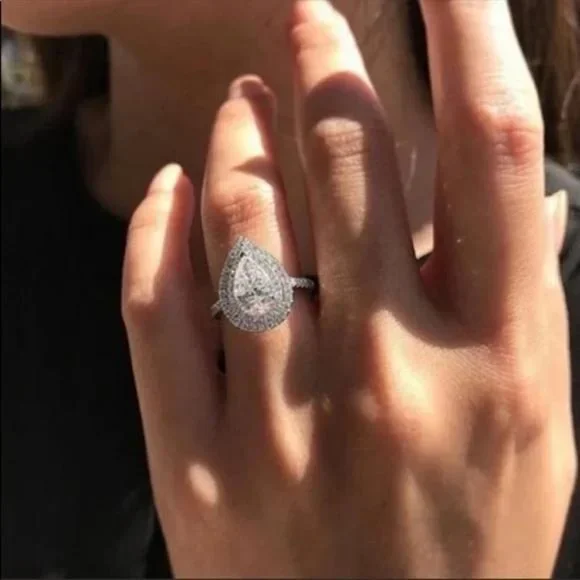 NEW PEAR 925 STERLING SILVER DIAMOND RING - Picture 2 of 5